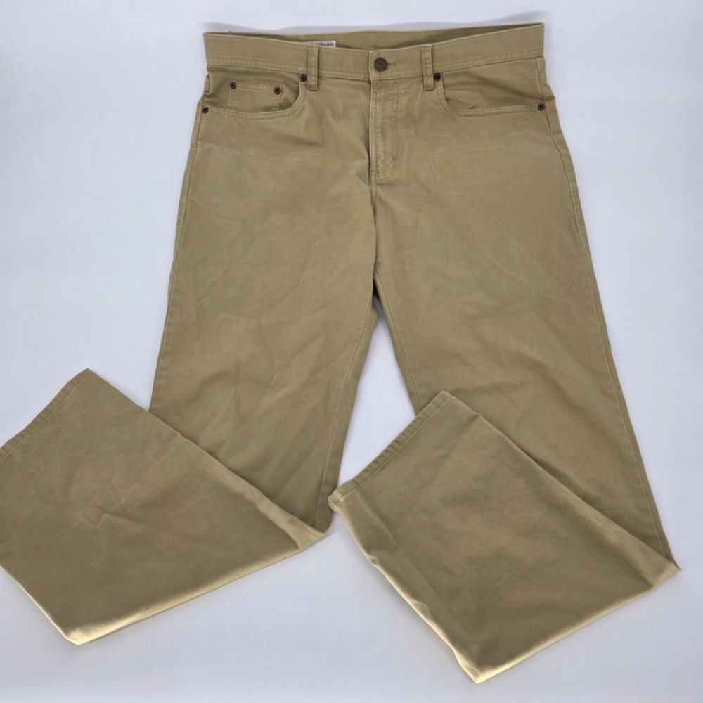 Onward Reserve Pants Mens 38x32 Khaki Tan Jeans Classic Five Pocket Chino Preppy